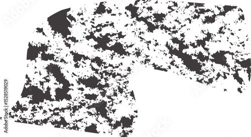 Abstract black shape with smooth curves, rounded corners, and textured charcoal grain fill.