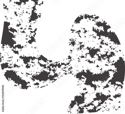 Black, abstract U-shaped element with irregular lines, smooth curves, and textured charcoal grain fill.