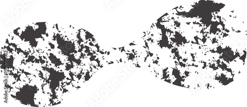 Black, abstract shape outline with a "smashed" appearance and textured charcoal grain fill.
