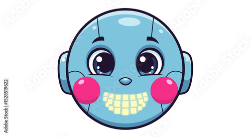 Cheerful Robot Head with Rosy Cheeks Smile