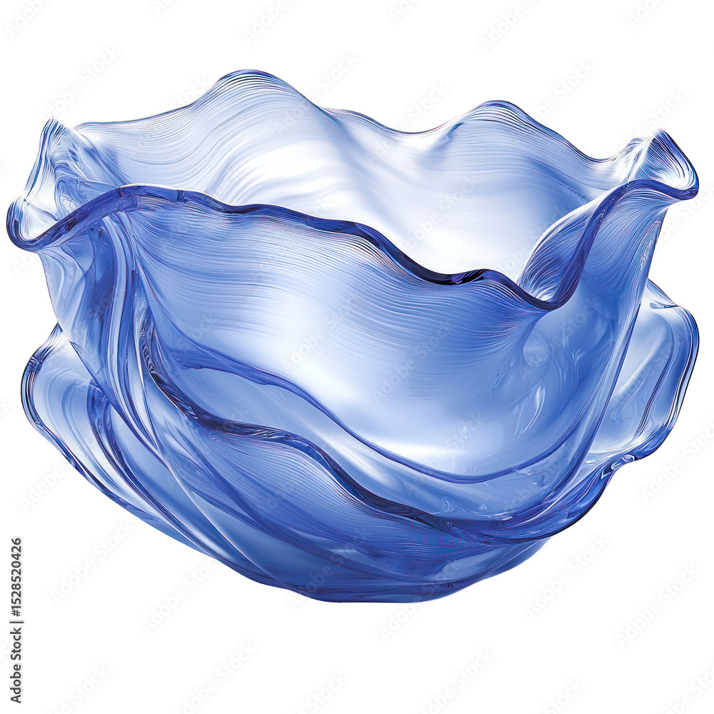 Translucent, layered, blue glass bowl with rippling edges Translucent, layered, blue glass bowl with rippling edges