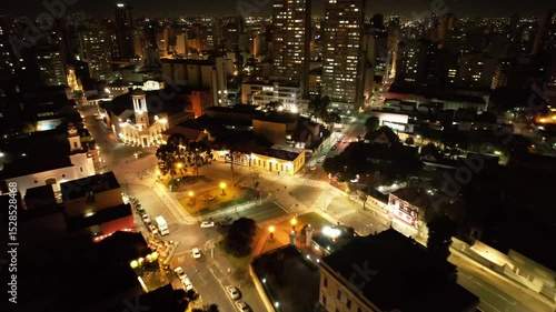 Aerial Night View of Downtown Curitiba, Brazil with City Lights