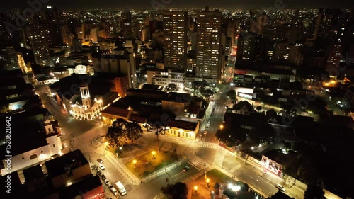 Curitiba City at Night – Aerial View with Illuminated Buildings and Streets