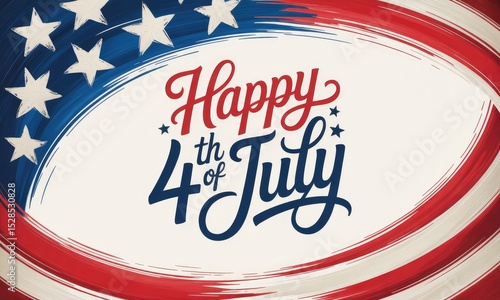 Happy 4th of july patriotic design with stars stripes and brushstrokes