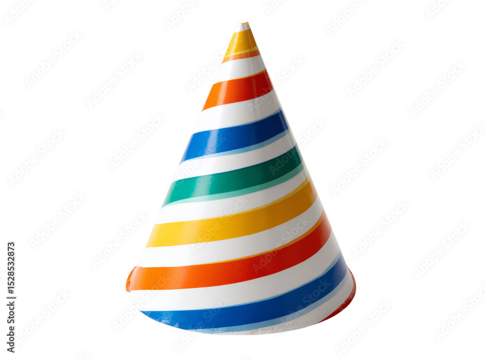 Colorful striped party hat festive celebration birthday fun, Isolated On Transparent Background Colorful striped party hat festive celebration birthday fun, Isolated On Transparent Background