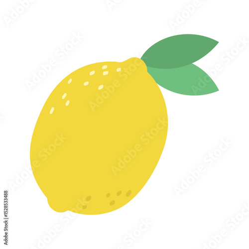 Illustration of Lemon with Green Leaves