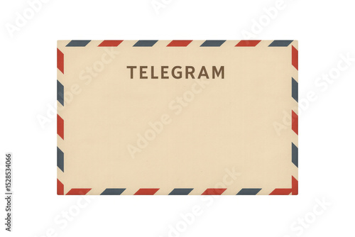Classic telegram envelope with red and blue border on a transparent background, symbolizing historical communication methods