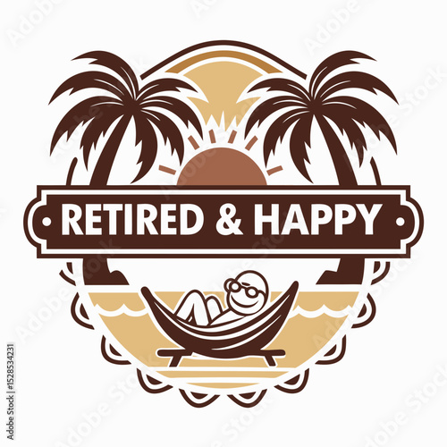 Retiree relaxing happily in hammock under palm trees