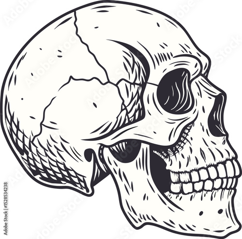 Human Skull Anatomy Three-Quarter View Illustration