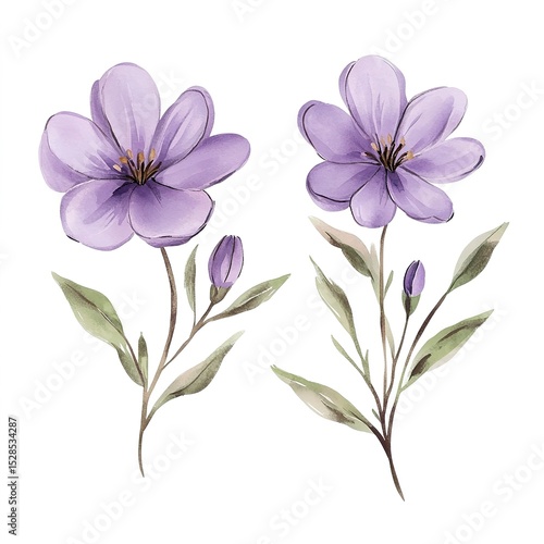 Pastel Purple Watercolor Flowers Illustration