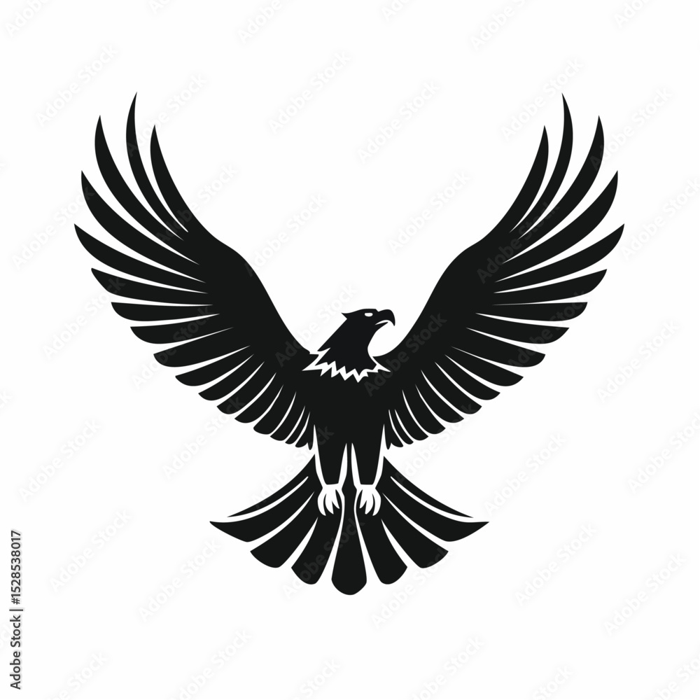 Obraz premium Bold black eagle illustration with outstretched wings isolated on a white background