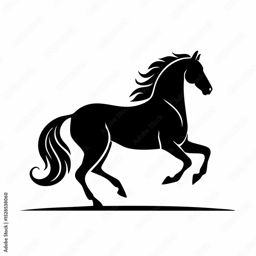 Elegant black silhouette of a prancing horse isolated on a white background. Elegant black silhouette of a prancing horse isolated on a white background.