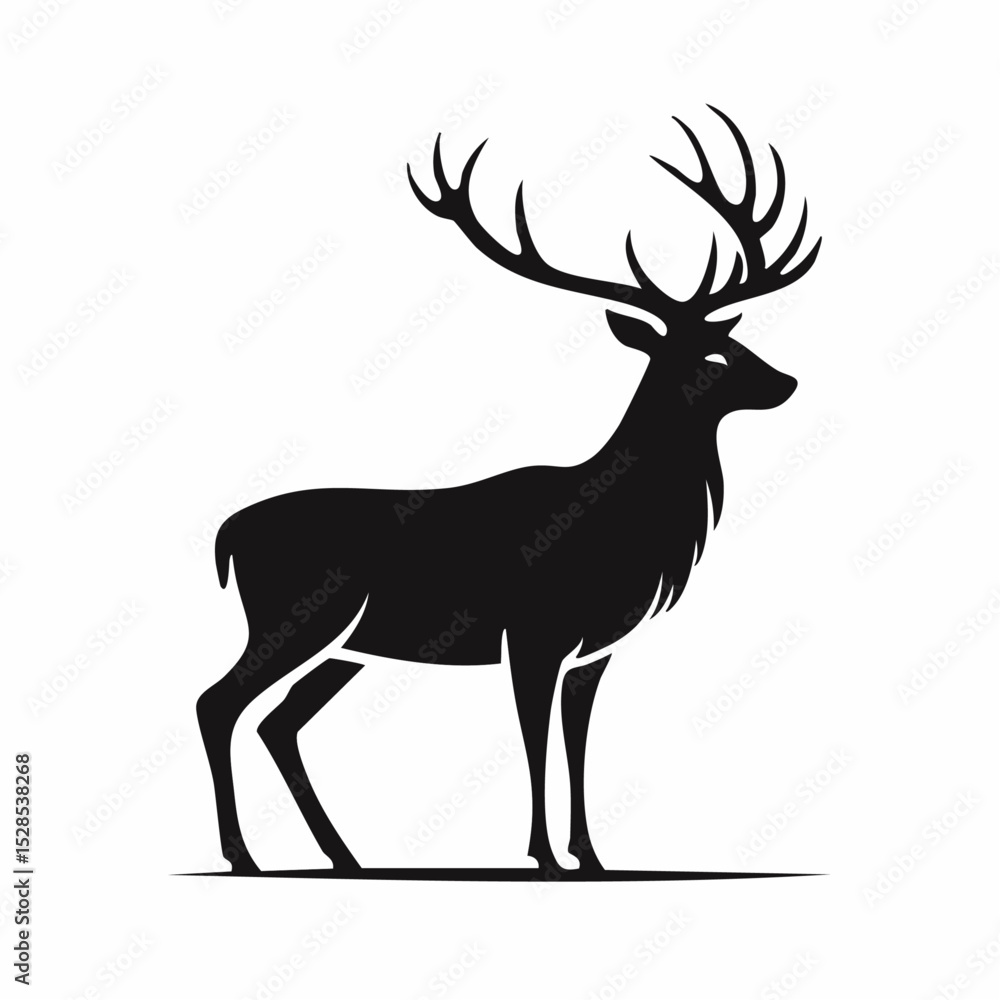 Fototapeta premium Silhouette of a majestic stag with large antlers in a minimalistic flat design style