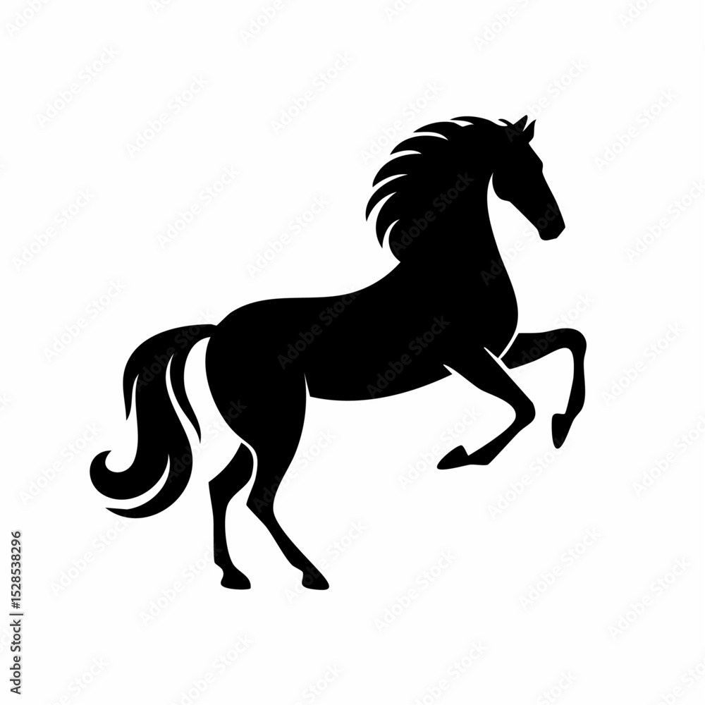 Silhouette of a rearing horse in a dynamic pose against a clean white background Silhouette of a rearing horse in a dynamic pose against a clean white background