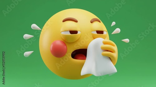 Sick Emoji 3D Render: A Cute, Yellow Emoji Blowing Its Nose