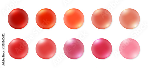 口紅・リップグロスのカラー見本サンプルセット(色見本 コスメ 化粧品 つや 広告素材 パッケージ グラフィック素材 編集可能 ベクター)