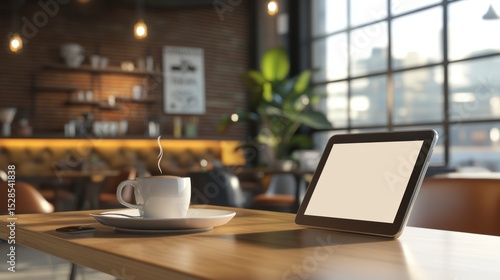 Wallpaper Mural Coffee cup and tablet on wooden table in a cafe. Torontodigital.ca