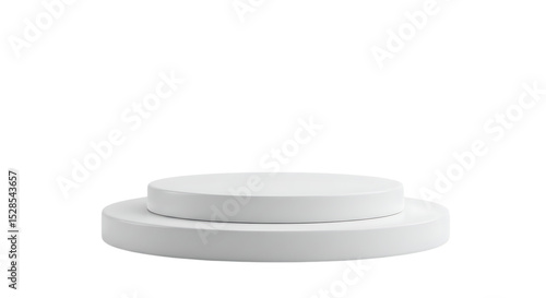 Two tiered white round pedestal display stand isolated on white background