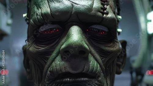 Futuristic Frankenstein Inspired Creature in Sci-Fi Laboratory Setting