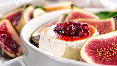 Wallpaper Mural Creamy Brie Cheese with Fresh Figs and Berry Jam on White Dish Torontodigital.ca