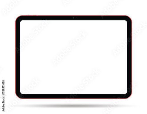 Modern red tablet computer Mockup with blank horizontal screen isolated on white background. Vector illustration
