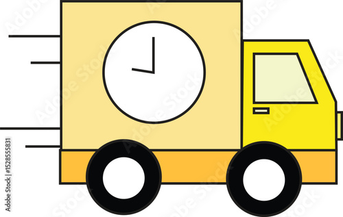 Fast Delivery Truck Vector with Clock Symbol for Express Shipping, Logistics Service, Same Day Courier, and E-Commerce Fulfillment