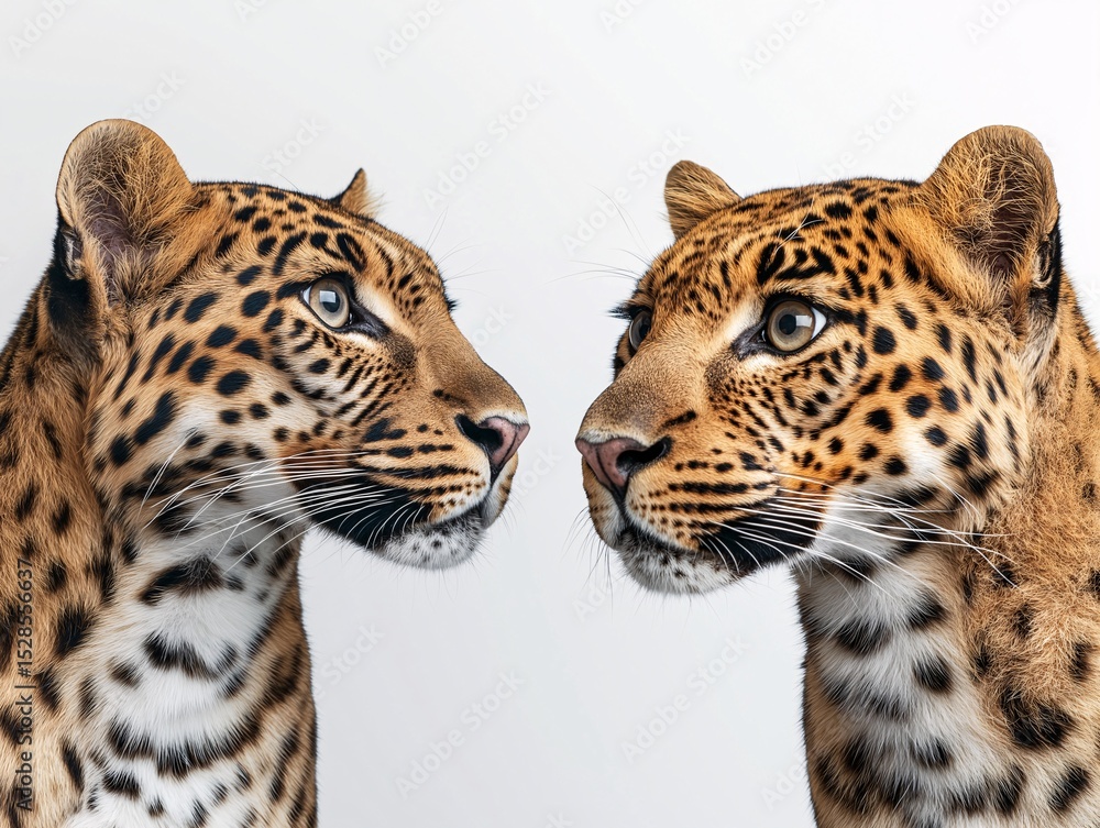 Obraz premium Majestic Twin Leopards. Close-Up of Wild Predators in Vibrant Color Habitat