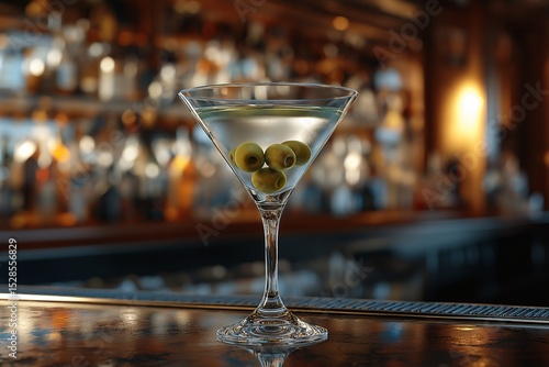 Elegant Cocktails. Martini Glass with Olives at an Upscale Bar - Premium Spirits & Mixology for Sophisticated Nightlife Celebrations