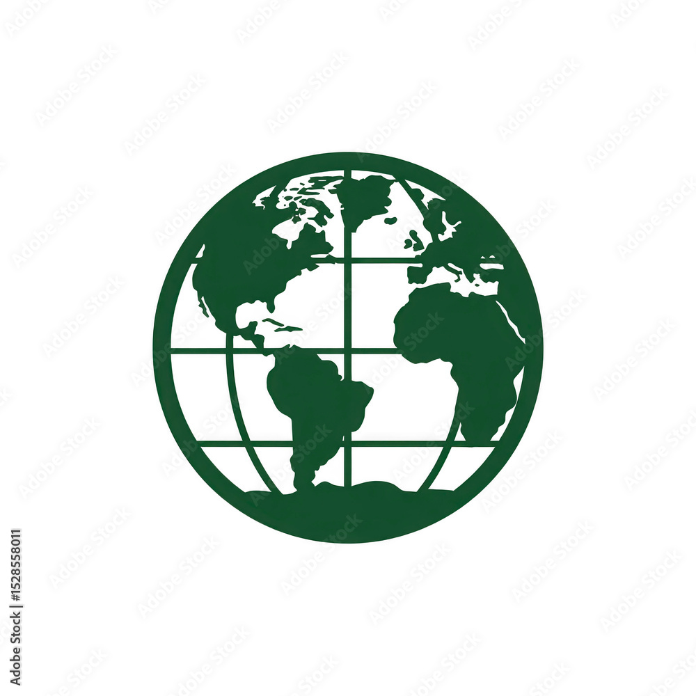 Fototapeta premium Green globe icon with transparent background, depicting continents in simple, minimalist style. design is suitable for environmental themes or global concepts