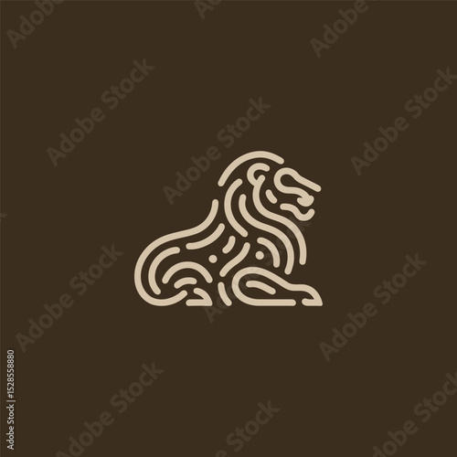 Lion logo in simple and minimalist line art style.