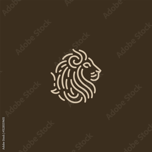 Lion logo in simple and minimalist line art style.