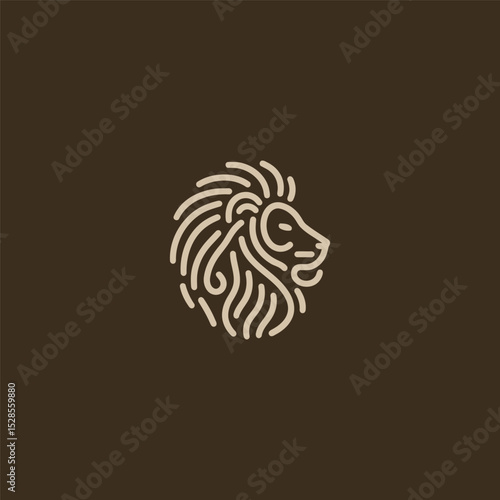 Lion logo in simple and minimalist line art style.