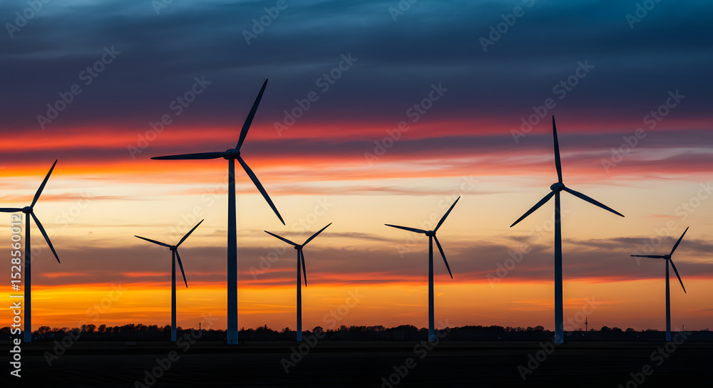 Majestic Sunset Silhouette of Wind Turbines Harnessing Clean Energy Majestic Sunset Silhouette of Wind Turbines Harnessing Clean Energy