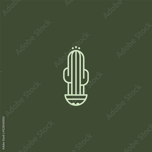 Cactus logo in clean and minimalist line art illustration.