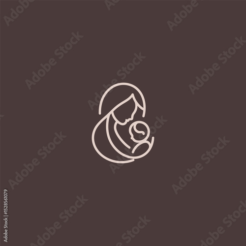 Mother and child logo in elegant and emotional line art style.