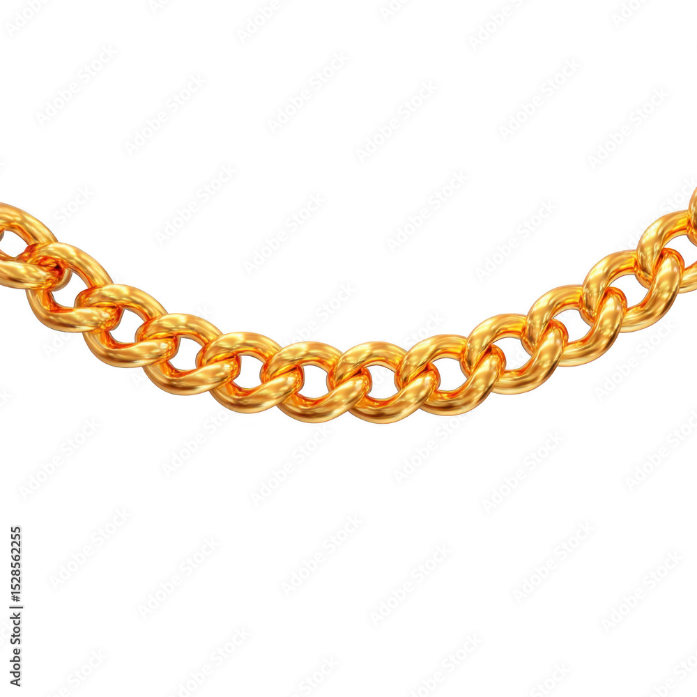 Obraz premium Close up of shiny gold chain necklace with interlocking links, showcasing its luxurious and elegant design against plain background