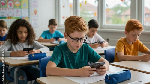 Students using smartphones in classroom