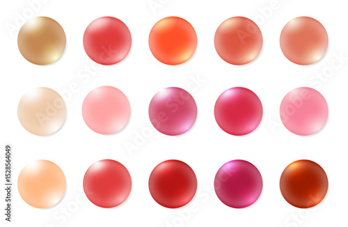 口紅・リップグロスのカラー見本サンプルセット(色見本 コスメ 化粧品 つや 広告素材 パッケージ グラフィック素材 編集可能 ベクター 15色)	
