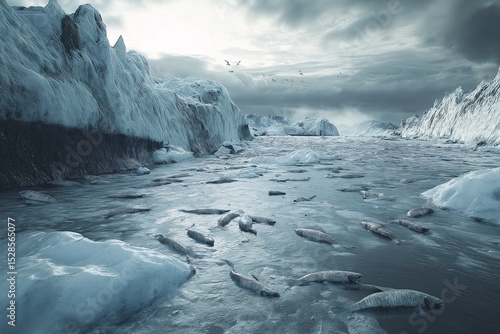Breathtaking Arctic Landscape. Tranquil Glacier Reflections Among Icebergs and Marine Wildlife