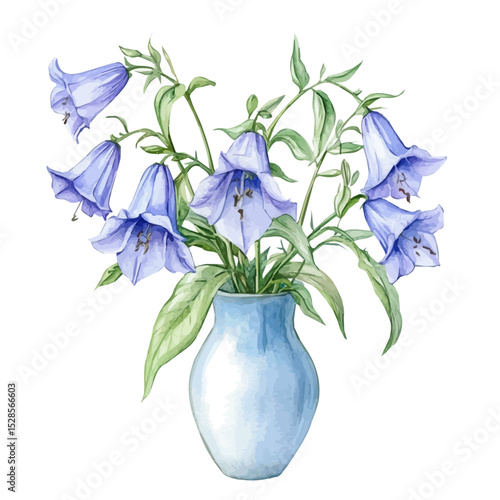 watercolor vector of A Creeping Bellflower In A Vase, high quality, isolated on a white background.