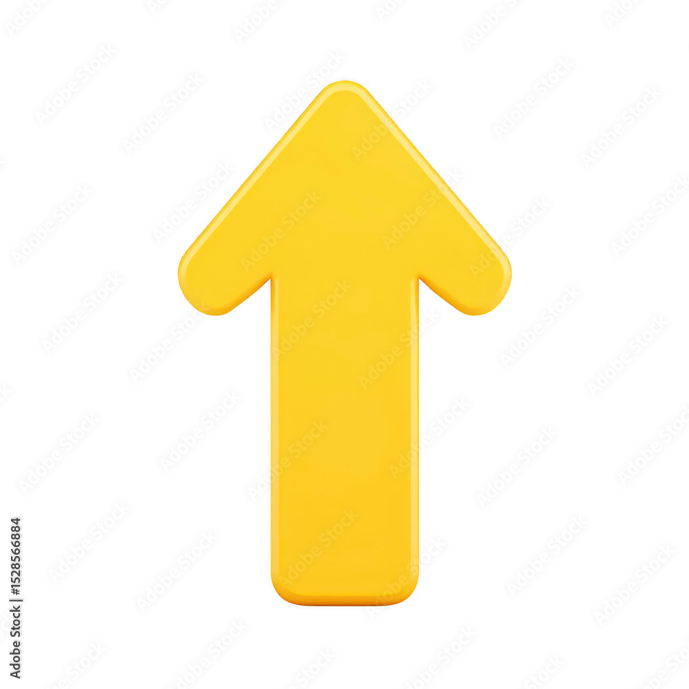 Bright yellow upward arrow icon on transparency background, symbolizing direction or progress. simple design conveys sense of positivity and movement Bright yellow upward arrow icon on transparency background, symbolizing direction or progress. simple design conveys sense of positivity and movement