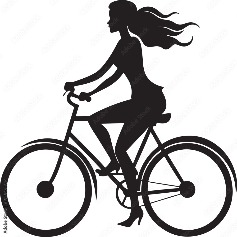 Fototapeta premium Woman cycling silhouette isolated on white background