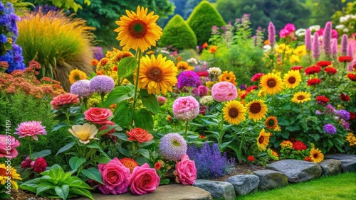 Wallpaper Mural Vibrant Summer Garden Display Featuring Sunflowers, Roses, and an Array of Colorful Blooms Torontodigital.ca
