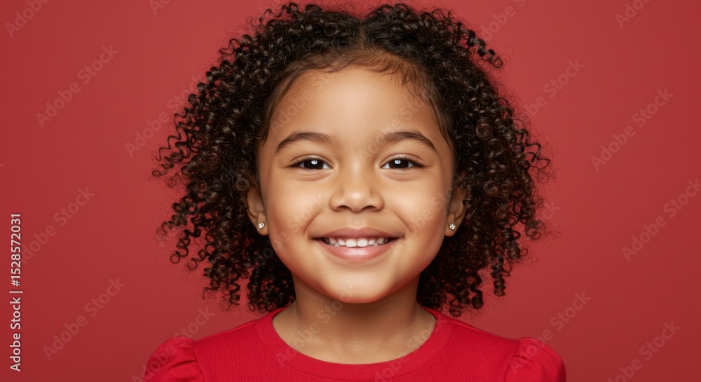 Joyful Portrait of a Smiling Young Girl on Red Joyful Portrait of a Smiling Young Girl on Red