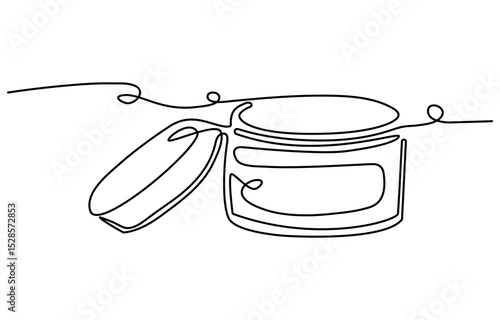 Moisturizer Web Banner with Continuous Line Icon.Cream glass jar mockup featuring smart object editing to allow designers to showcase a cosmetic branding/packaging line.