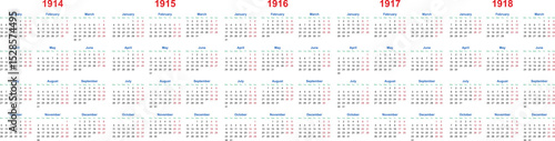 WW1 Calendar Vector Set – Full Yearly Calendars for 1914, 1915, 1916, 1917, 1918 – Historical World War I Timeline Printable colorful  Vintage Year Planners Collection