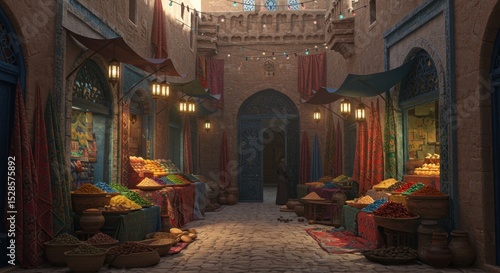 Enchanted Arabian Spice Market: A Digital Rendering of a Vibrant Marketplace