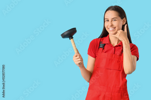 Female plumber with plunger...