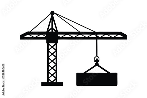 Crane lifting steel beam vector silhouette