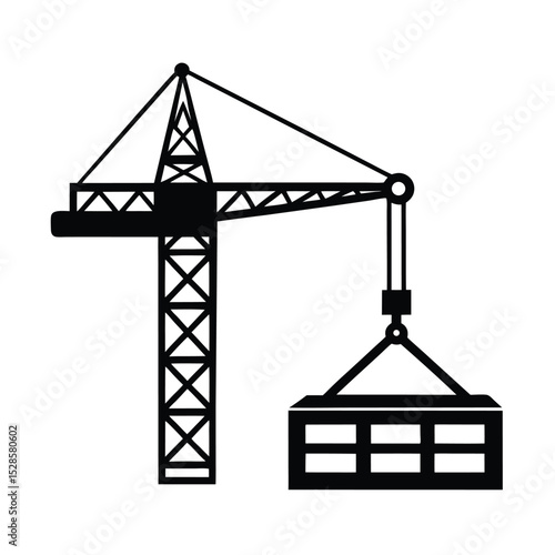 Crane with steel beam vector silhouette